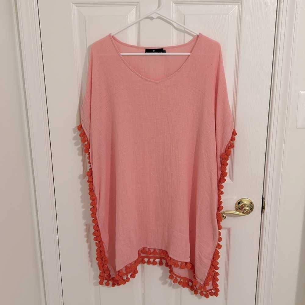 Tuckernuck Pomander Place Katie Tassel Caftan Swim Cover Up Pink Size S/M - Picture 2 of 7